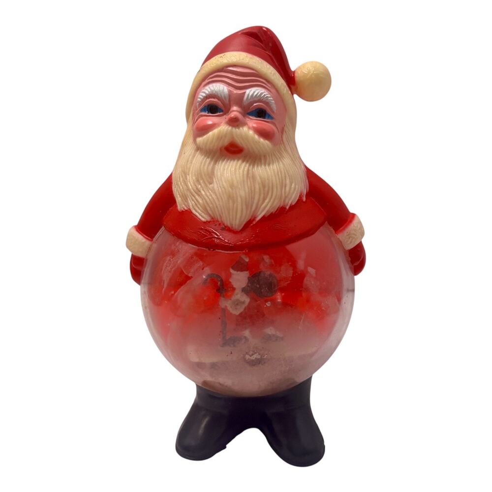 VTG Plastic Santa Snow Globe Belly Figurine 5.5" Diorama Mid Century